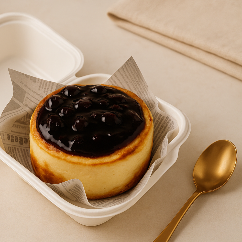 Classic Basque Cheesecake With Fresh Blueberry Compote